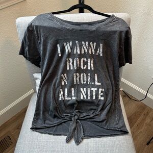 Gray Graphic Tee with Rock 'N Roll Print